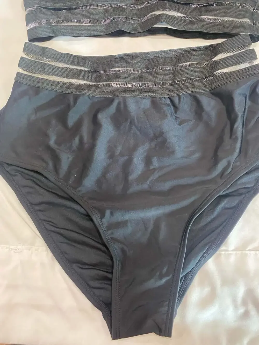 Cupshe Mesh Striped Twisted Cutout Top & High Waist Bikini Set Size M NWT